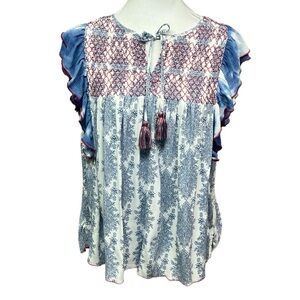 John Mark Flutter Sleeves Blouse Blue